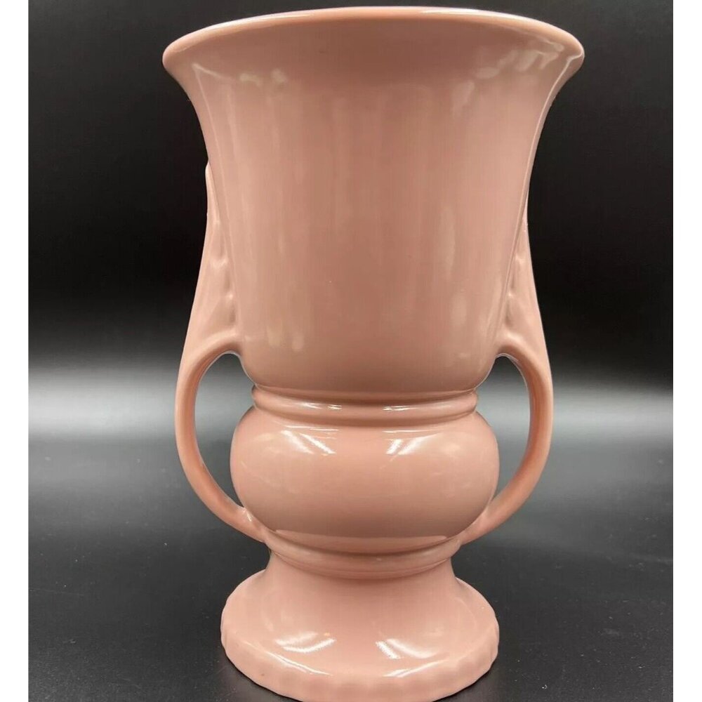 Abingdon Pink Pottery Vase  1940’s #118 2 handled Deco 9 1/2” X 6 1/2 “USA Mauve